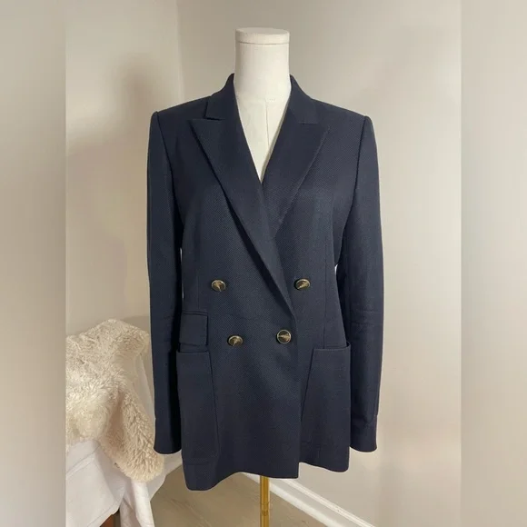 Reiss Larsson navy double breasted twill blazer - Picture 10 of 16